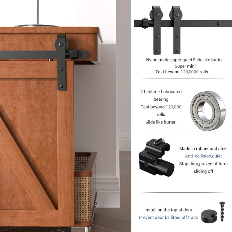 4FT Super Mini Cabinet Small Sliding Barn Door Hardware Track