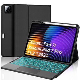 Keyboard Case for Xiaomi Pad 7/ Pad 7 Pro 11.2 Inch, 7 Color Backlit, Magnetic Detachable Wireless Bluetooth Keyboard, Multi-Touch Trackpad, Stain Resistant Cover, Rechargeable, Black (Backlit)