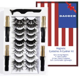 DAODER Magnetic Eyelashes with 4 Tubes Eyeliner Kit Long Magnetic Lashes Wispy 10-20MM Variety Pestañas Postizas Magneticas D Curl 10 Pairs Magnet False Eyelashes for Daily Wear