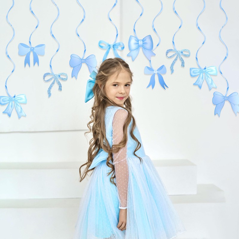 Blue Bow Hanging Garland Satin Ribbon Bow Party Decorations Bowknot