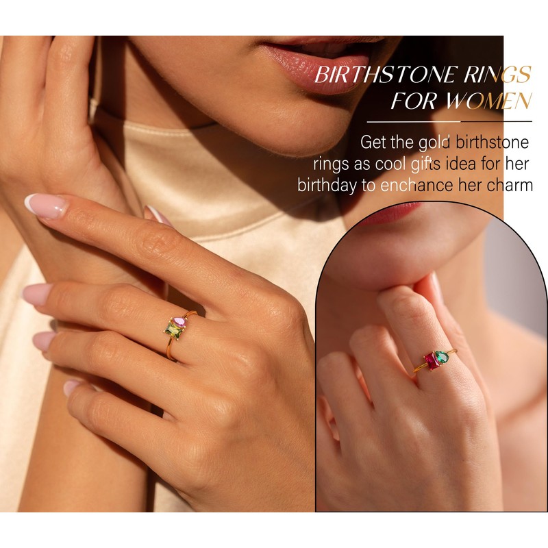October Birthstone Rings for Women Dainty Gold Rings with 2
