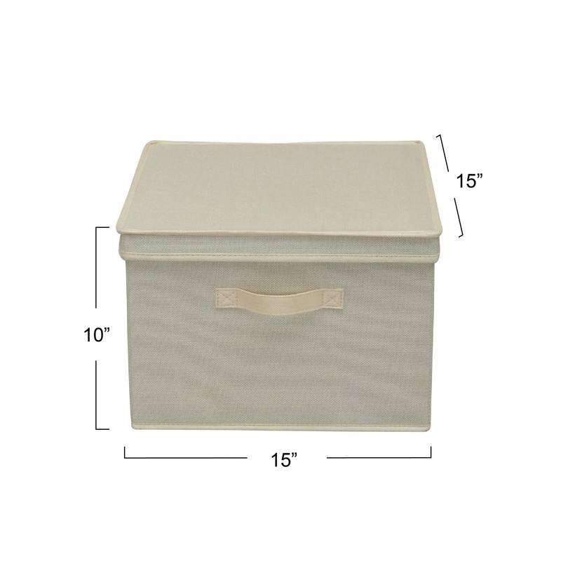 Household Essentials Square KD Storage Box With Lid, Cream Linen