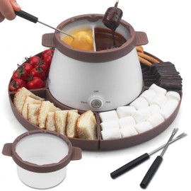 Party Desserts Electric Fondue Pot Set with 2 Pots, Melting Chocolate Warmer for Dipping, Candy & Chocolate Melting Pot, Fondue Pot Electric Set, Fondue Forks Included, 2.5 Cups, Brown