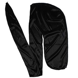 RAGBYB Men Silk Durag Long Straps Bandanas for Men Headwear Waves Cap (Black)