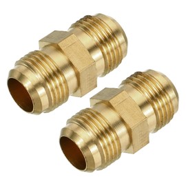 MECCANIXITY Brass Tube Coupler, 1/2" Flare x 1/2" Flare Male Connector Pipe Coupling Fitting Union Gas Adapter for HVAC Air Conditioner, Pack of 2
