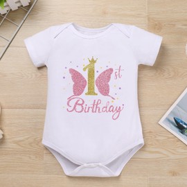 Fairy First Birthday Outfit: 1 Year Old Girl's Princess Tutu Dress & Romper Set With Sequin Crown - White 1T