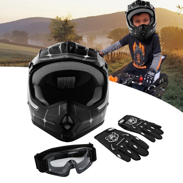 DOT Youth Helmet+Goggles & Gloves Motocross Net Street Dirt Bike
