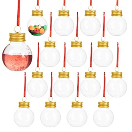 Jocomoni 24pcs Christmas Booze Balls,Christmas Fillable Booze Ball Tree Hanging Ornaments Clear Plastic Booze Pendant Ball with Screw Caps and Ribbon for Chrismas Party Home Decor
