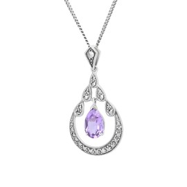 Esse Marcasite Sterling Silver Amethyst and Marcasite Art Nouveau Necklace of 40cm