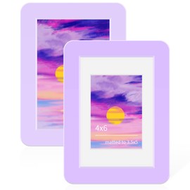 KisNix Solid Wood Picture Frame, Purple Photo Frame for Wall or Table Top Display, 4x6 Gallery Poster Frames with Mat 2PCS