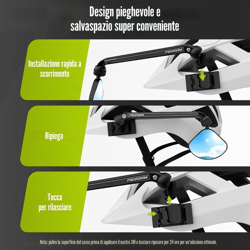 PidZoom Specchietto retrovisore sicuro per casco da bicicletta, regolabile a