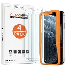 OMOTON OMOTON Panzer Schutz Glas für iPhone 11 Pro/iPhone XS/iPhone X. Mit Positionierhilfe [9H Härte], [Anti-Kratzen], [Anti-Öl], [Anti-Bläschen], 4 Stück