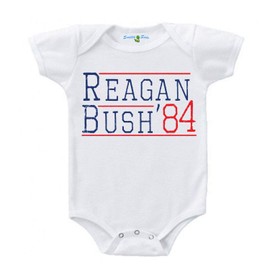 Reagan Bush '84 | Vintage Style Conservative Republican GOP Unisex Cute Infant Bodysuit Baby Romper SS (6-12 Months) White