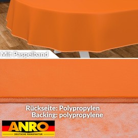 ANRO Oilcloth Tablecloth, Washable, Oilcloth, Garden Tablecloth, Outdoor, Indoor, Oval, 160 x 140 cm with Hem, Orange