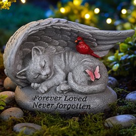 YHSOLAR Cat Memorial Stones with Angel Wing Kitten Sculpture Sleeping 6 Inch, Pet Grave Markers Resin Pet Loss Sympathy Gift Cat for Outdoor Garden Gravesite Funeral