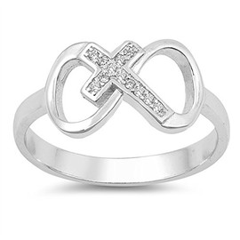 Clear CZ Cross Infinity Love Knot Promise Ring Sterling Silver Band Size 6