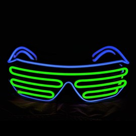 PINFOX Shutter El Wire Neon Rave Glasses Flashing LED Sunglasses Light Up Costumes for 80s, EDM, Party RB03 (Blue + Light Green)