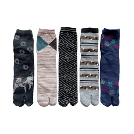 Men's Tabi Socks Comfortable Cotton Blend With Heels, 9.8 - 10.6 inches (25 - 27 cm), Japanese Pattern, Value Set of 5 Pairs