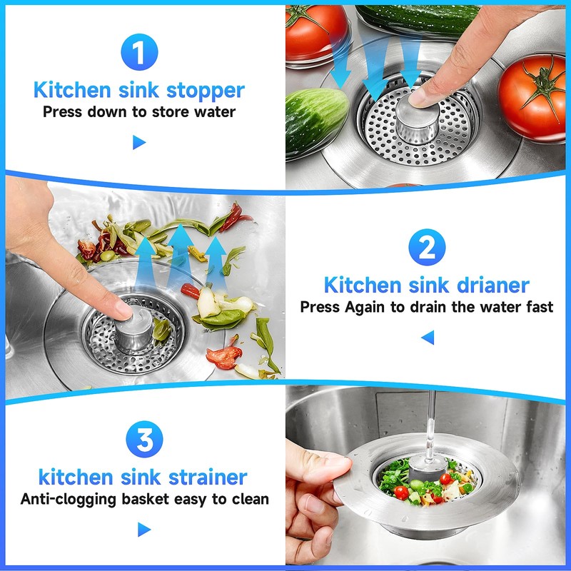 ULIOLI 3 in 1 Kitchen Sink Drain Strainer Sink Stopper,