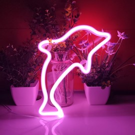 JYWJ - Letrero de neón con delfín, USB o 3 AA con pilas de luz de neón, decoración de mesa LED, decoración de pared de recámara, regalo de cumpleaños, suministros de boda, regalo de negocios (rosa)