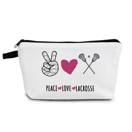 YULUENZE Lacrosse Gifts Inspirational Cosmetic Bag Gifts Lacrosse Lovers Team Players Makeup Bag Gifts for Women Lacrosse Travel Toiletry Pouch - Peace Love Lacrosse