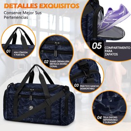 Dakuly Maleta Deportiva,Mochila Gym para Hombre y Mujer con Compartimento para Zapatos,Bolso de Viaje con Bosillo Impermeable,Gran Capacidad,para Natación,Gimnasio,Yoga,Viajes(Azul)