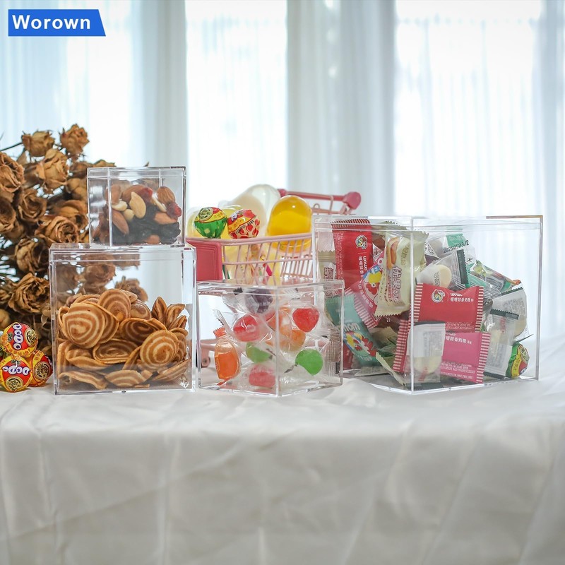 Worown 6 Pcs Acrylic Cube Box with Lid, Clear cube