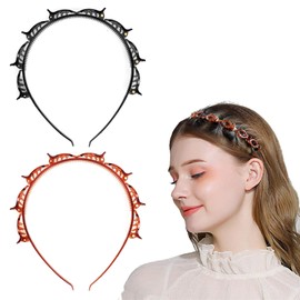 Bangs Hairstyle Hairpin, Pack of 2 Hair Bands with Clips, Twist Braid Headband, Hair Pins Hairdressing Supplies, Headband Hair Holder, Hair Accessories Hair Band for Styling Hair (Black + Brown,
