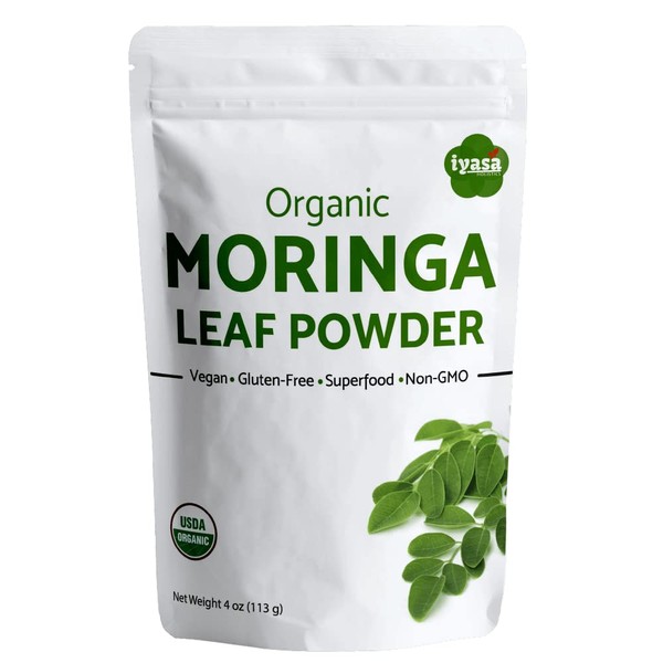 Iyasa Holistics Premium USDA Organic Moringa Leaf Powder, Trial Pack of 4 oz/112 Grams, Moringa Oleifera Raw Superfood and Multi-Vitamin,Rich Energy Booster,Resealable Pouch