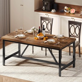 DWVO 70.8" Large Dining Room Table for 6-8 People Rectangle Kitchen Table Farmhouse Industrial Wood Style Dinning Tables with Heavy Duty Metal Leg Dinner Table for Apartment Restaurant Brown