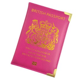 SamHeng British Passport Holder, Portable UK Passport Cover for Women Men, PU Leather Travel Wallet Case Organiser for Passport Credit Cards Boarding Passes (Hot Pink)