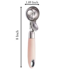 Ice Cream Scoop with Rubber Handle, 8 Inch Stainless Steel Light Pink Watermelon and Ice Cream Hemisphere Spoon for Kitchen and Outdoors (pink)