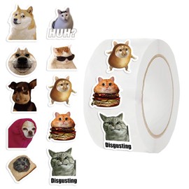 CHOULULUED 500Pcs Cat Meme Stickers for Kids,Aesthetic Stickers for Water Bottles, 1inch Cute Self Adhesive Gift Envelope Seals Paster (Cat-02)