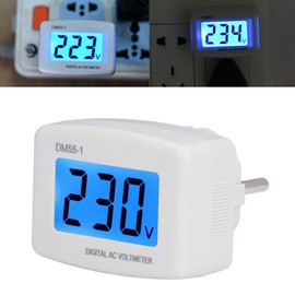 Socket Voltage Meter, Socket Voltage Monitor, DM55-1, Digital Voltmeter, LCD Display for Offices, Factories, Laboratories and Private Homes (EU Plug)