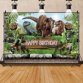 Caaerttply Dinosaur Birthday Backdrops for Photography 10x8ft Jurassic Dinosaur Themed Happy Birthday Photo Backdrop Tropical Jungle Dino Party Background Kids Baby Boy Birthday Portrait Banner Props