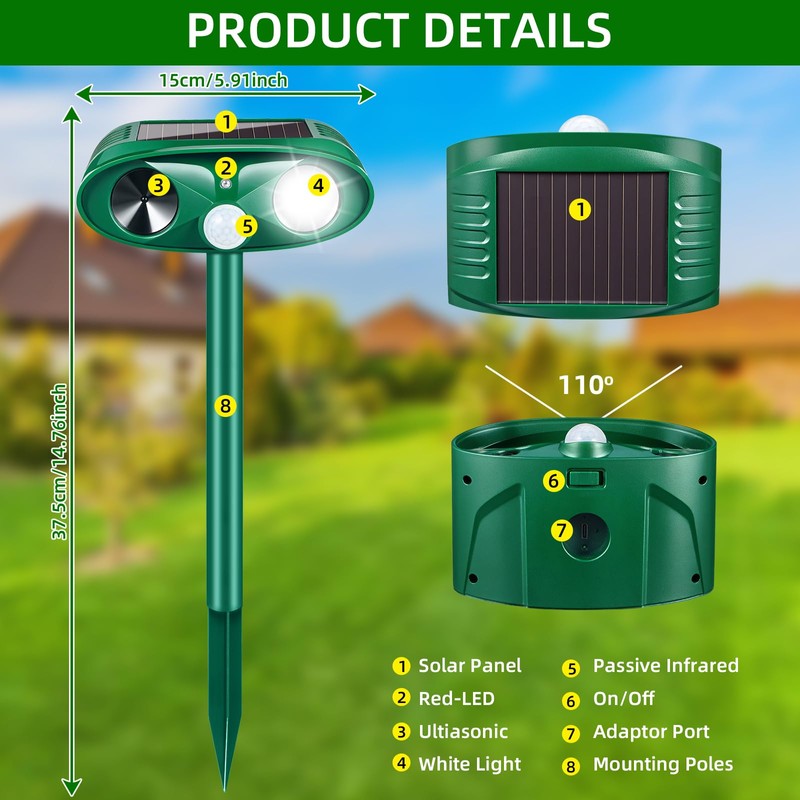 4 Pack 2025 Squirrel Fortress Pro Animal Repellent Ultrasonic Outdoor,