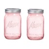WELLIFE Pink Mason Jars 32 oz, 2 Pack Wide Mouth