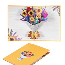 AngelMoon Pop-Up Message Card, Fashionable, Pop-up Card, Birthday Card, Love Letter, Thank You Card, Bouquet, Flowers, Mother's Day, Thank You, Wedding, Anniversary, Birthday, Respect for the Aged Day, Includes Envelope (Pattern C)
