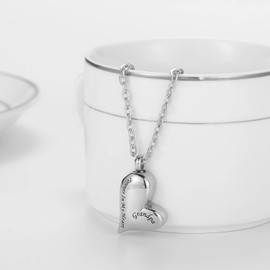 AZFVBQL Ashes Holder Memorial Urn Necklaces Pendant Stainless Steel Heart Cremation Keepsake Jewelry-Forever in My Heart (Grandma)
