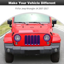 CheroCar for JK Mesh Grille Grill Insert & Headlight Cover Trim Exterior Accessories for Jeep Wrangler JK 2007-2017,Purple…