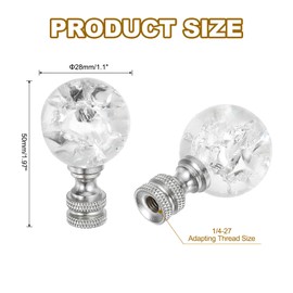 PATIKIL 1/4-27 Lamp Finial Cap for Lampshade Harp Top, Cap Nut Screw Cap Knob Clear Crackle Ball Shaped Crystal Lamp Shade Decoration for Table Floor Lamp, Silver Tone