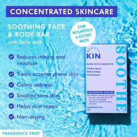 Beauty Kin Soothing Face & Body Wash Cleansing Bar for Sensitive or Itchy Skin w/Colloidal Oatmeal, Prebiotics & Probiotics to Soothe Eczema - Heal Irritated Skin - Fragrance Free - Vegan Soap Bar