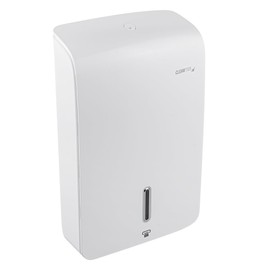 Restaurantware Clean Tek Professional 10.8 x 4.3 x 16.7 Inch Multifold Paper Towel Dispenser 1 C/M-Fold Towel Dispenser - Towels Sold Separately Waterproof White Plastic Hand Towel Dispenser