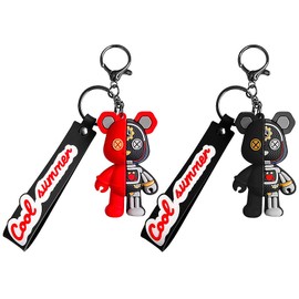 ziyue Robot Bear Pair Key Chain, Bear, Stylish, Cute, Bag Charm, Set of 2, Key Ring, Popular in Korea, Men's, Women's, Friends, Couples, Matching, Motorcycle, Car, Keychain, Keychain,, A: red+black