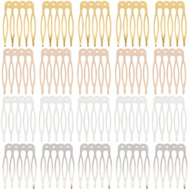 CRASPIRE 28Pcs 4 Colors Hair Side Combs French 5 Teeth Small Tiny Iron Metal Headpieces Accessories Comb Plain Blank Crafting DIY Slide for Wedding Bridal Veil Updo Bun Chignon Hair Styling Ornament