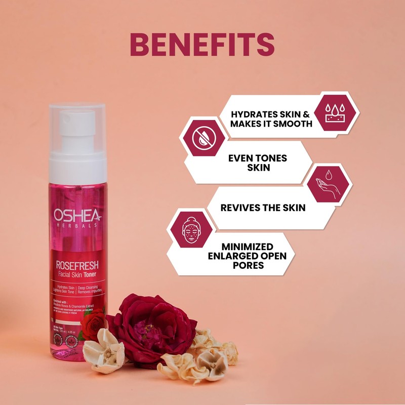 OSHEA Rose Fresh Skin Toner, Red, 120 ml