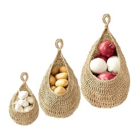 Zjyufy 3pcs Hanging Wall Basket Teardrop Hanging Baskets, Hanging Fruit Baskets for Kitchen, Bohemian Wall Baskets for Kitchen Storage, Living Room, Porch
