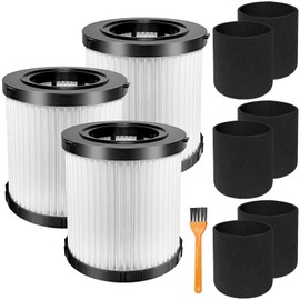 3 Pack DCV5801H HEPA Filter Compatible with DEWALT DCV580H, DCV581H 20V MAX Wet/Dry Vacuum, with 6 Foam Sleeve Filters & 1 Brush