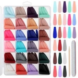 Andibro 576 pieces press on nails, 24 colours artificial nails, medium length coffin for pressing nails, full cover, ballerina full cover, press on nails kit (B)