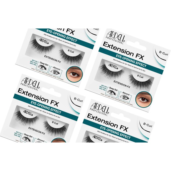 Ardell Extension FX B Curl False Eye Lashes for Eye Opening Effect, 4 pack
